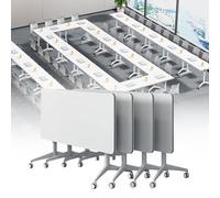 Widppsopt Folding Conference Table with Lockable Wheels, Flip Top Mobile Training Table, Foldable Meeting Desk Conference Room Desk for Office Home Classroom(4pack 47.2in)