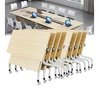 Widppsopt Modern Conference Table with Metal Frame Square Seminar Table for Conference Room Long Folding Table for Office Meetings