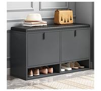 Widppsopt Poggiapiedi imbottito per il cambio delle scarpe, stile nordico, in legno massello, scarpiera, borsa morbida, cuscino, divano, panca, scarpiera, stile nordico, 80 x 24 x 50 cm, nero