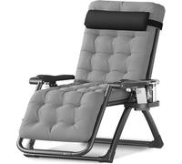 Widppsopt Poltrona reclinabile extra larga Zero Gravity con cuscino rimovibile e vassoio pieghevole per esterni e interni (grigio)