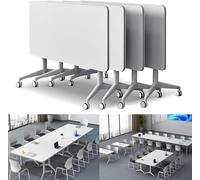 Widppsopt Rectangular Conference Room Table with Flip Top, Metal Frame Portable Meeting Table with Silent Wheels, Folding Computer Desk for Home Office and Meetings, Space-Saving Design(120cm)