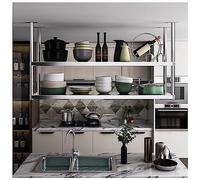 Widppsopt Scaffale portaoggetti da soffitto in acciaio inox, ripiani sospesi a 2 livelli, scaffale organizer per cucina di ristoranti domestici (colore: argento, dimensioni: 90x35x80 cm)
