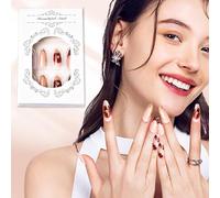 WiDream 24 Pezzi Press on Nails, Unghie Artificiali a Forma di Mandorla, Mandorla Rosso Scuro French 3D Press on Nails con Colla, Unghie a Pressione Fiore Dorato(Grandezza Media, Tipo Mandorla)