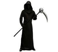WiDream Costume da Morte per Halloween, Costume Mietitore Adulto, Comprende un Mantello Nero con Cappuccio, una Maschera, Guanti e una Falce, Ideale per Halloween, Giochi di Ruolo e Carnevale