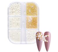 Widybord 1 Scatola di Decorazioni di Perle Ciondoli per Unghie Parti di Unghie Rotonde Bianche Perline in Acciaio Dorato Palline Gioielli Accessori per Nail Art Colore: ZZ01