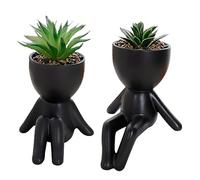 Widybord 2 pezzi succulenti artificiali carine succulente finte in vasi a forma di persona nera, decorazione per ufficio