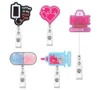 Widybord Carino Infermiere Badge Avvolgitore Badge Identificazione Retrattile con Clip Bobina Badge Acrilico 5 Pezzi con Clip Coccodrillo