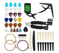 Widybord Kit di 65 accessori per chitarra con corde per chitarra, accordatore, plettri, porta plettri, plettri per pollice e perni per ponte
