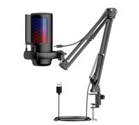 Widybord Microfono di Registrazione RGB con Braccio Regolabile e Supporto USB per Desktop, Microfono a Condensatore per Podcasting, Streaming, Installazione Facile