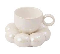 Widybord Set con Tazza da caffè e piattino con Fiore e piattino, in Ceramica, con piattino a Forma di Girasole, 200 ml, Colore:
