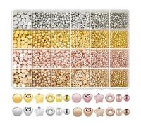 Widybord Set di 1920 pezzi di perline distanziali dorate, assortite di perline rotonde e stellate, per la fabbricazione di braccialetti (oro, argento, oro rosa, oro)