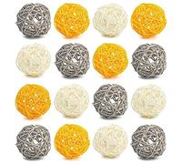 Widybord Sfere decorative per centrotavola ciotola, 16 palline in rattan da 7,1 cm, palline di vimini gialle sfere decorative