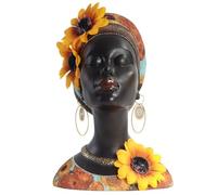 Widybord Statua di Busto di arte africana, decorazione d'interni, statuette di ragazza di girasole africana, decorazione per interni in resina nera, scultura del busto africana e facile da usare