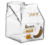 Widybord Tazza di Vetro Quadrata in Cartone di Latte Kawaii da 380 ML, Resistente al Calore, Carina Fragola, Pesca, Tazza da Pranzo, Tazza da Budino, Bottiglie di Latte di Alta Qualità, C