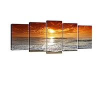 Wieco Art - Artwork HD Immagini dipinti su tela da muro - Quadro composto da 5 pezzi "La spiaggia e il mare" Ideale per il soggiorno, la camera da letto, ecc