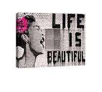Wieco Art Banksy Life is Beautiful Modern Gallery Wrapped Giclée Canvas Prints Artwork Grey Love - Quadro astratto su tela, pronto da appendere per camera da letto, casa, ufficio