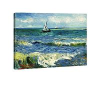Wieco Art Grande paesaggio marino a Saintes Maries di Vincent Van Gogh Riproduzione di dipinti a olio Giclée Stampe su tela Oceano Mare Immagini su tela da parete per soggiorno, casa e ufficio