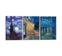 Wieco Art Grandi stampe su tela a 3 pannelli, riproduzione di dipinti di Vincent Van Gogh, notte stellata sul Rodano, caffetteria terrazza di notte, decorazione da parete per soggiorno, casa, ufficio