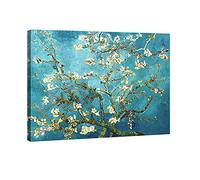 Wieco Art - Stampa su tela con riproduzione del "Ramo di mandorlo in fiore" di Van Gogh, stampa Giclée, decorazione da parete, Blu, 32x24inch (80x60cm)