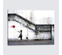 Wieco Art - Stampa su tela nera incorniciata di Banksy, Grafitti ragazza con palloncino rosso, per soggiorno, camera da letto, decorazione casa, Rosso, 16x12inch (40x30cm)