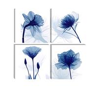 Wieco Art Tela artistica da parete con immagini floreali blu, moderne e astratte, 4 pannelli, per camera da letto, ufficio, decorazione per la casa, Blu, 12x12inchx4pcs