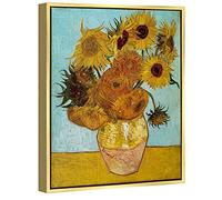 Wieco Art VAN0002-3040UK-GF,Stampa su tela con girasole con cornice dorata di Vincent Van Gogh, decorazione da parete per casa e ufficio, decorazione VAN0002-3040UK-GF