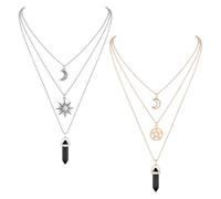 WIEEWSD 2 collane gotiche con sole e luna per donne, gioielli medievali da | Collana da donna a forma di strega, gioiello medievale, ciondolo in cristallo, Y2k, accessorio gotico, colore nero