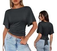 WIEIYM Camicetta estiva da donna con maniche ad aletta, scollo a barca, grigio., M
