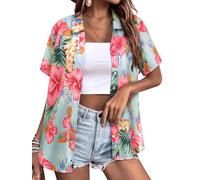 WIEIYM Camicia hawaiana da donna a maniche corte con bottoni, Verde menta, M