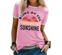 WIEIYM Maglietta da donna Bring On The Sunshine, maglietta estiva casual, maglietta girocollo a maniche corte, con stampa camicetta, taglie S-XXL, Aaa-rosa, XL