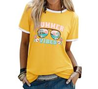 WIEIYM Maglietta da donna Bring On The Sunshine, maglietta estiva casual, maglietta girocollo a maniche corte, con stampa camicetta, taglie S-XXL, Aaaa_giallo, XL