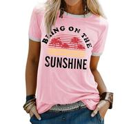 WIEIYM Maglietta da donna Bring On The Sunshine, maglietta estiva casual, maglietta girocollo a maniche corte, con stampa camicetta, taglie S-XXL, A-rosa., S