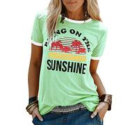 WIEIYM Maglietta da Donna Bring On The Sunshine Maglietta Manica Corta Girocollo per Il Tempo Libero Maglietta Estiva Top Vintage Top (Verde, S)