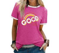 WIEIYM Maglietta da donna con scollo rotondo, a maniche corte, estiva, con scritta "Good Vibes arcobaleno" stampata, casual, taglie S-XXL, A-viola, XL