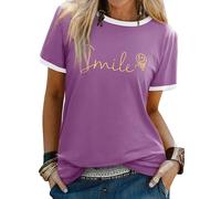 WIEIYM Maglietta da donna con scollo rotondo, a maniche corte, estiva, da donna, leggera, stampata, casual, camicetta, viola chiaro, M