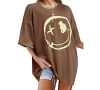 WIEIYM Maglietta da donna oversize, con scollo rotondo, a maniche corte, estiva, da donna, stampata, casual, camicetta, marrone, XL