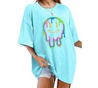 WIEIYM Maglietta da donna, oversize, girocollo, a maniche corte, larga, estiva, da donna, con stampa, casual, camicetta, Celeste., XXL