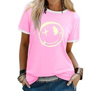 WIEIYM T-shirt da donna girocollo a maniche corte da donna magliette casual estive top con sorriso stampato t-shirt camicetta S-XXL, rosa chiaro, S
