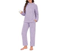 Wiepux Pigiama Donna Invernale Pile Abbigliamento da Casa Zip Due Pezzi | Elegante Caldo Manica Lunga e Pantalone Lungo Indumenti da Notte Pigiamone Loungewear Felpato Natale Regalo Regali Pigiami