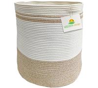 WIESEN.design Cestino Ben Ø 41 x 46 cm, marrone chiaro/bianco/61 l, in cotone, per la cameretta dei bambini, per il bagno, cestino intrecciato, pieghevole, cesto portabiancheria