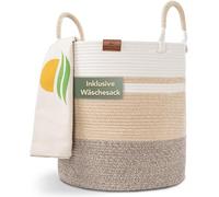 WIESEN.design Cesto EMILIA Ø 46 x 48 cm, marrone chiaro/bianco/80 l, cesto portabiancheria intrecciato in cotone, cesto portabiancheria grande intrecciato, cesto portabiancheria pieghevole