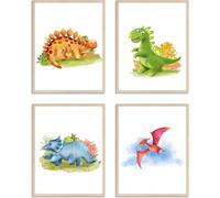 WIETRE® Dinos T-Rex - Set di 4 immagini per la cameretta dei bambini, motivo: dinosauri, formato DIN A3 XXL, motivo: animali (senza cornice)