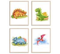 WIETRE® Dinos T-Rex - Set di 4 immagini per la cameretta dei bambini, motivo: dinosauri, formato DIN A4, motivo: animali (senza cornice)