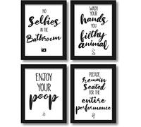 WIETRE Set di 4 poster divertenti per il bagno, con scritta in lingua tedesca (lingua italiana non garantita)