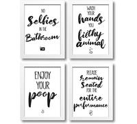 WIETRE Set di 4 poster divertenti per il bagno, con scritta in lingua tedesca (lingua italiana non garantita)