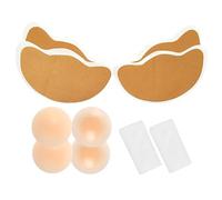 Wieysdoo 2 Paia Nastro Adesivo Seno Push Up Invisibile - Reggiseno Adesivo Seno Boob Tape Senza Cuciture e 2 Coppie Copricapezzolo - Nudo Demi-Cup Ultra-Sottile