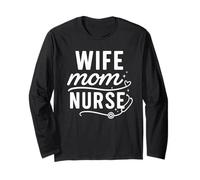 Wife Mom Nurse Script Stethoscope Heart Graphic Maglia a Manica