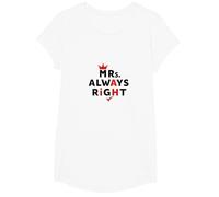 Wifey Mrs. Always Right Funny Marriage Citazione Maglietta, Ragazze, Bianco, XS