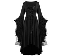 Wiffe Abito medievale con lacci, maniche a tromba | Costume rinascimentale con maniche a farfalla per donna, abito gotico con lacci, maxi abito per Halloween, cosplay, feste