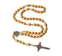 Wiffe Collana con rosario design Look ispirazione europea Perline legno fatte a mano 8mm 10mm e pendente da 5, 2 cm per varie occasioni Accessorio elegante